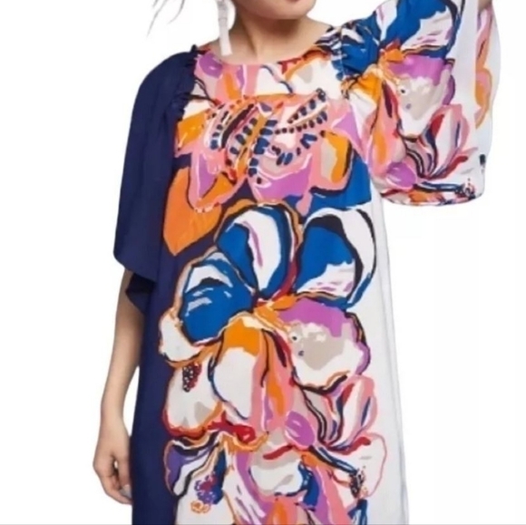 Maeve Anthropologie Blue Pink Orange Floral Silk Dress Sz S - Picture 11 of 16